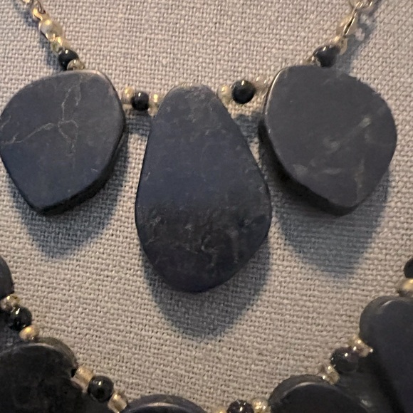 Natural Lapis Laluzi Stone Double Layer Statement Bib Necklace - Picture 4 of 5